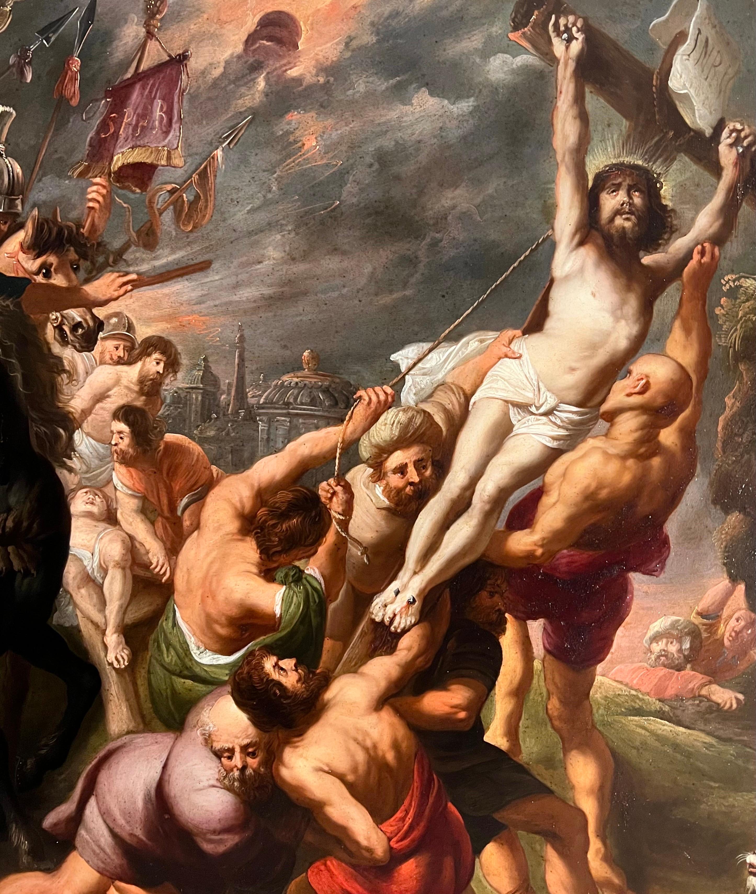Dipinto antico fiammingo del XVII secolo - La crocifissione - Cristo di Rubens 5