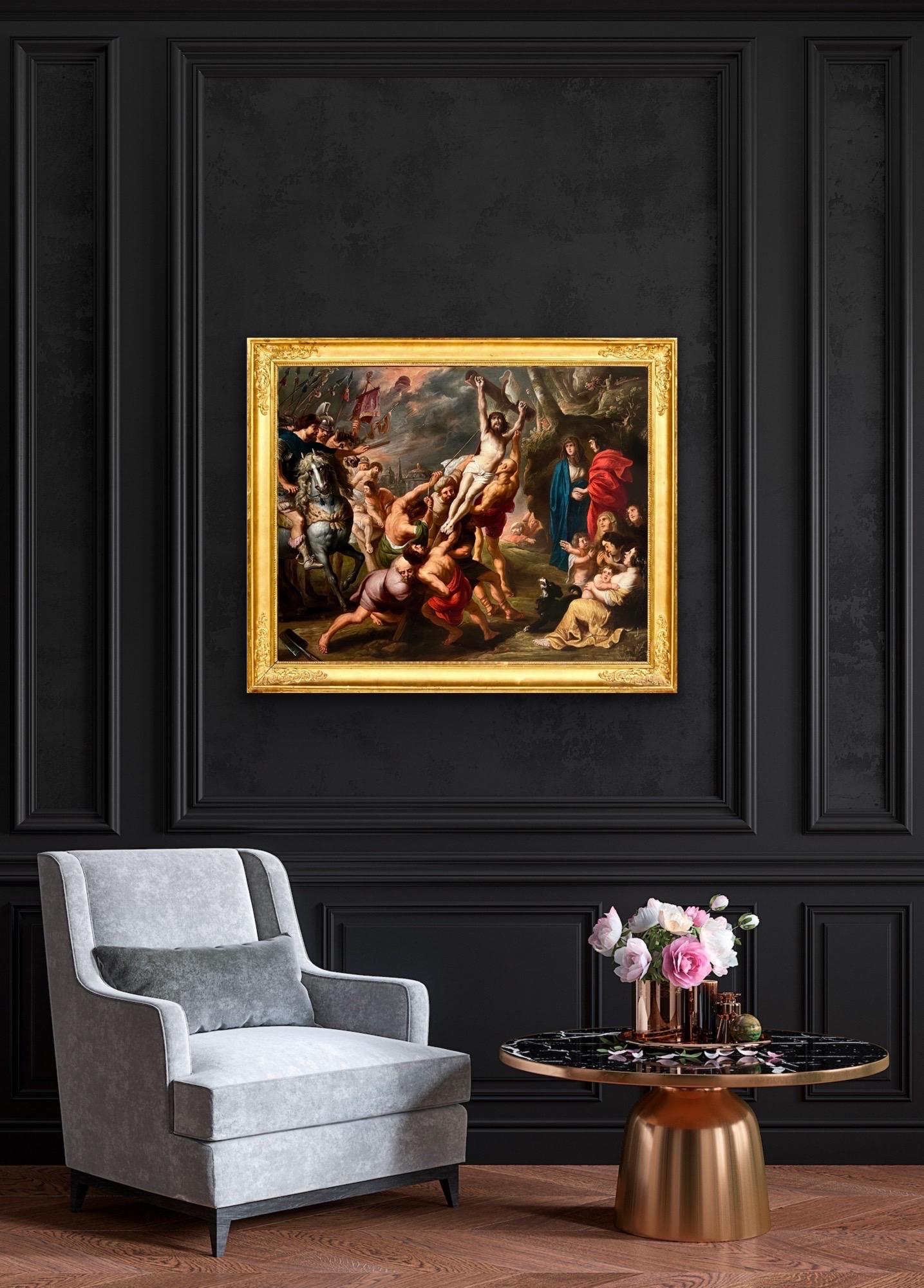 Dipinto antico fiammingo del XVII secolo - La crocifissione - Cristo di Rubens 7