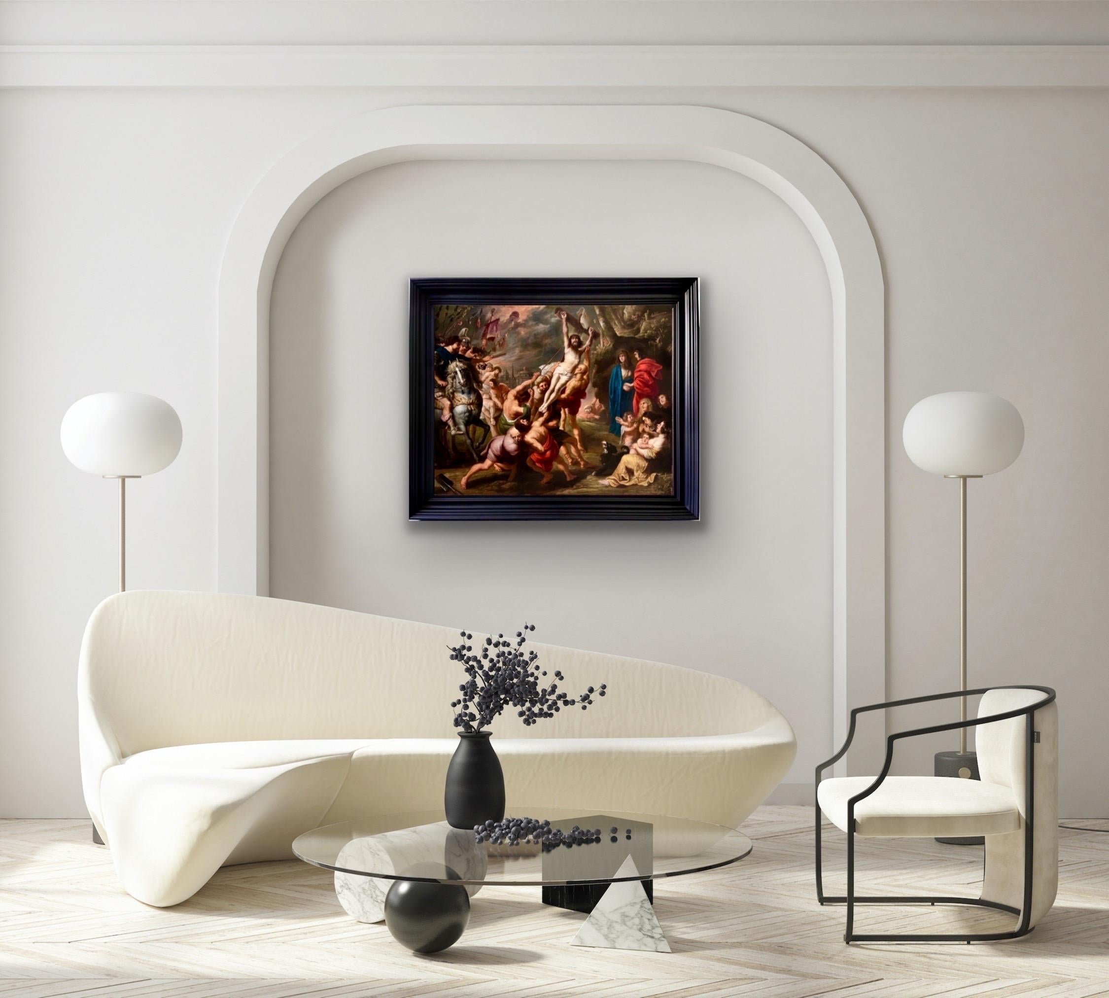 Dipinto antico fiammingo del XVII secolo - La crocifissione - Cristo di Rubens 8