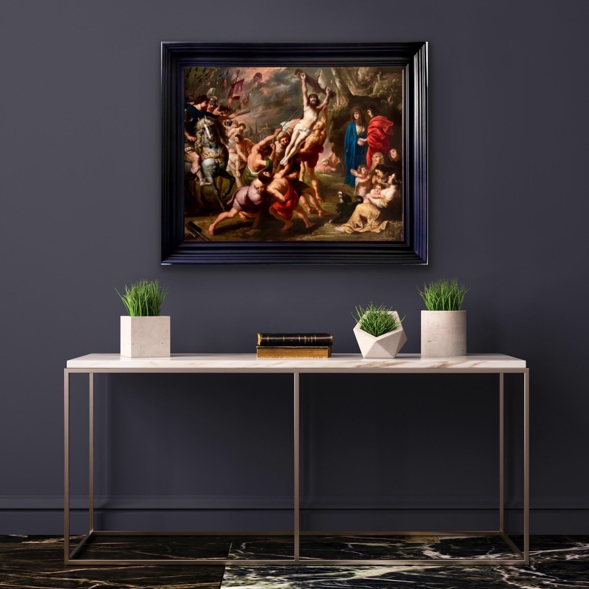 Dipinto antico fiammingo del XVII secolo - La crocifissione - Cristo di Rubens 9