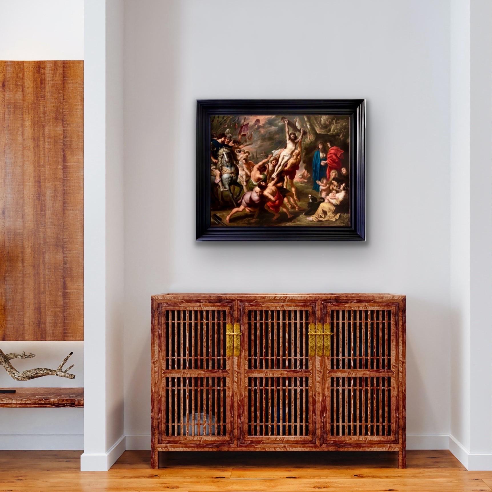 Dipinto antico fiammingo del XVII secolo - La crocifissione - Cristo di Rubens 10