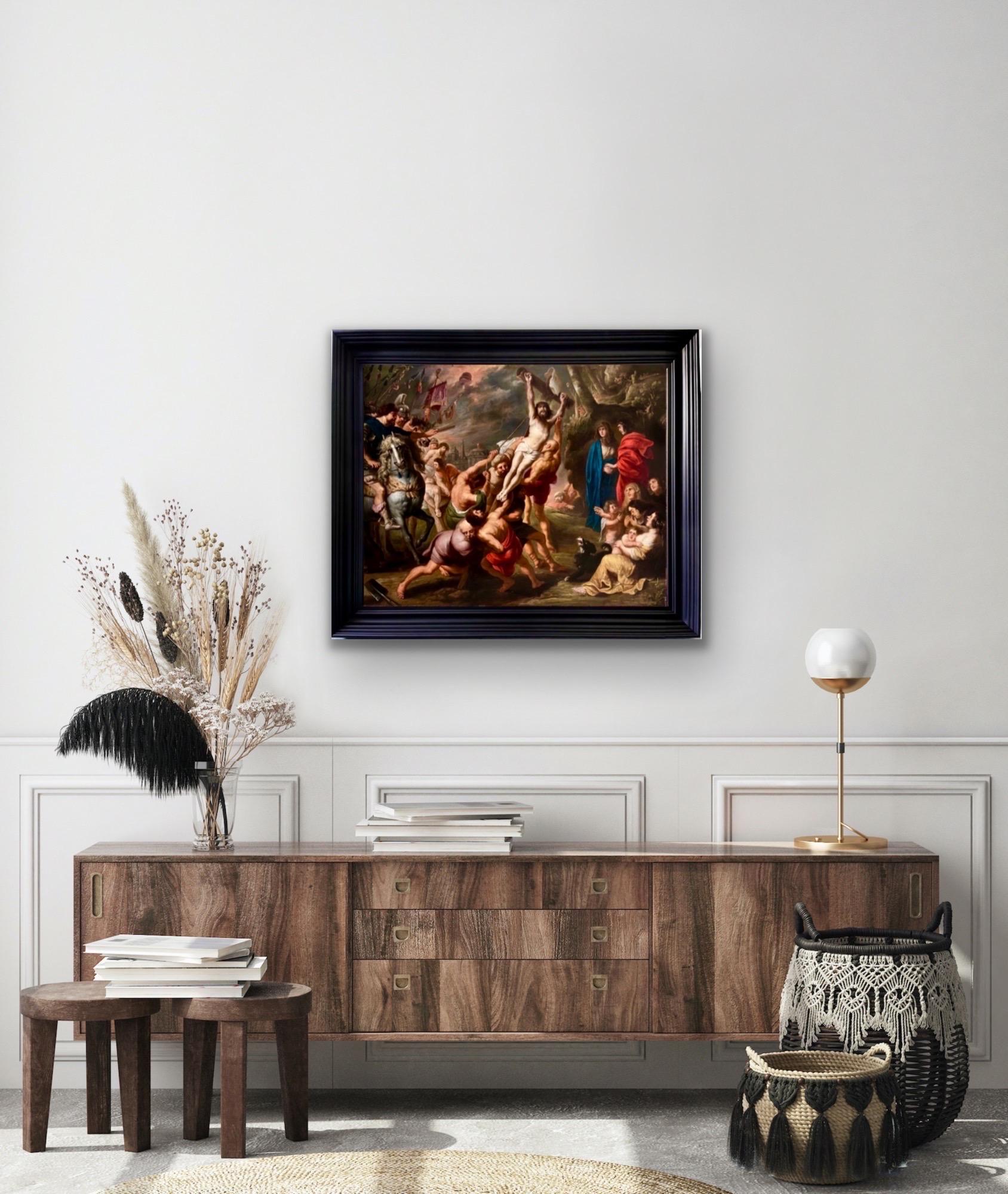 Dipinto antico fiammingo del XVII secolo - La crocifissione - Cristo di Rubens 11