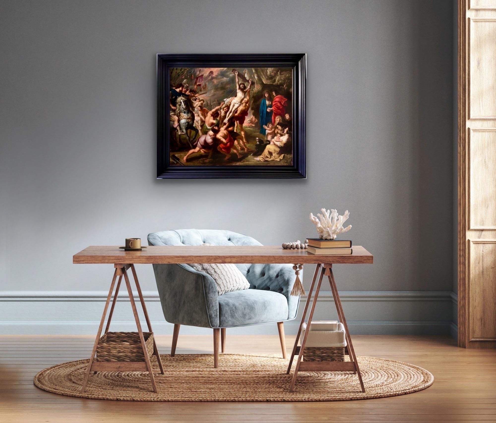 Dipinto antico fiammingo del XVII secolo - La crocifissione - Cristo di Rubens 12