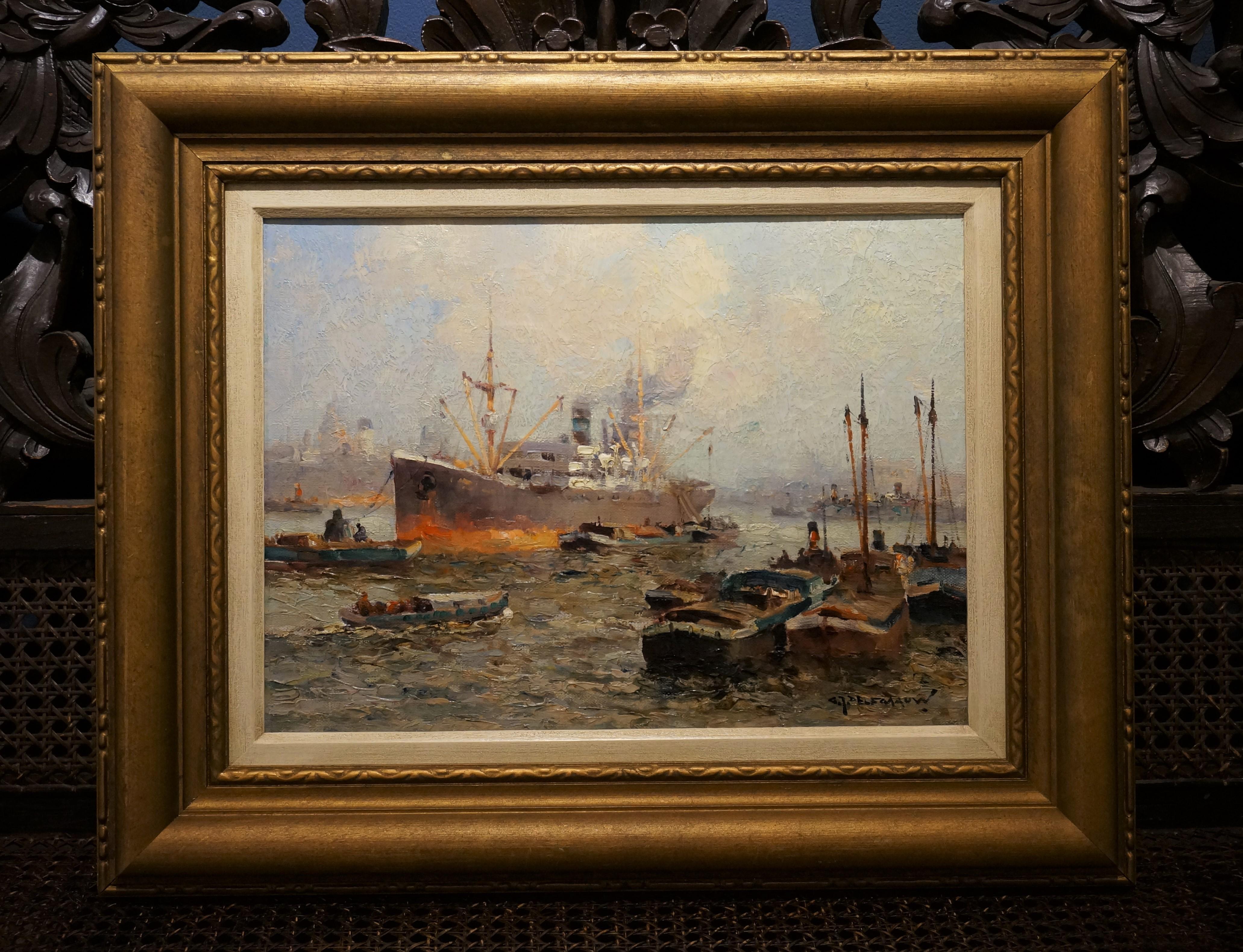 Harbor view Rotterdam - Painting by Gerard Delfgaauw