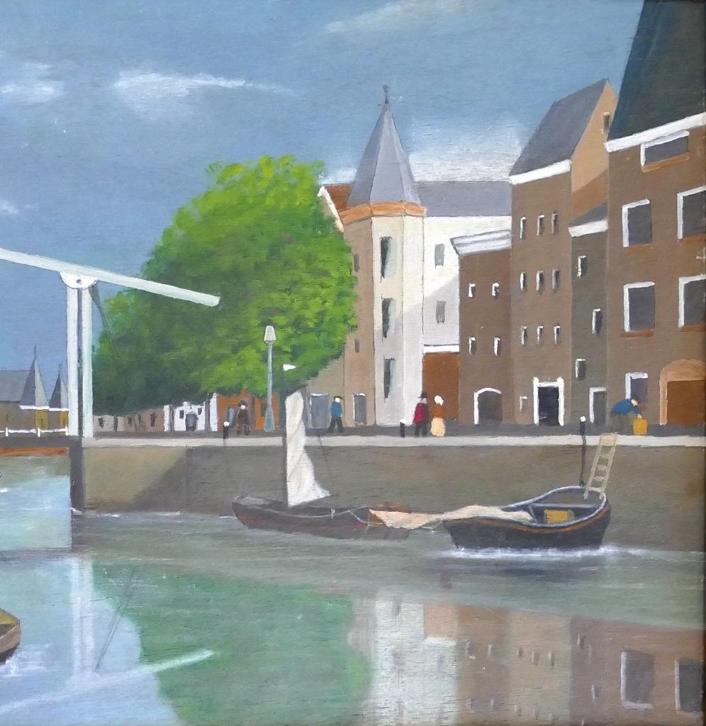 Peinture à l'huile sur panneau « Hollands Canal Face with Figs » (Femmes du canal hollandais) de Gerard Diepeveen en vente 2