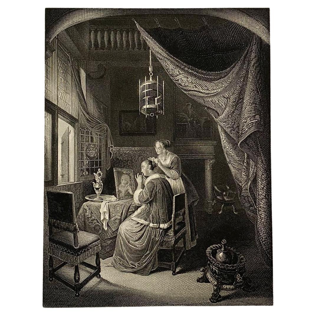 Gerard Dou " Die Dame am Putztische" Engraving 19th Century