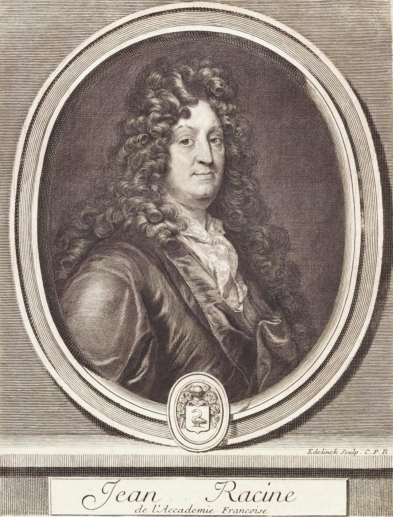 Jean Racine Portrait: 17th C. Engraving by Edelinck in Perrault's Les Hommes