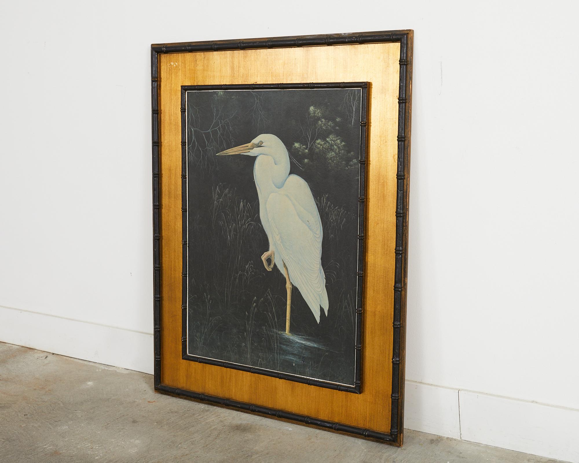 Chinoiserie Gerard F. Smith Great White Heron Faux Bamboo Framed Print