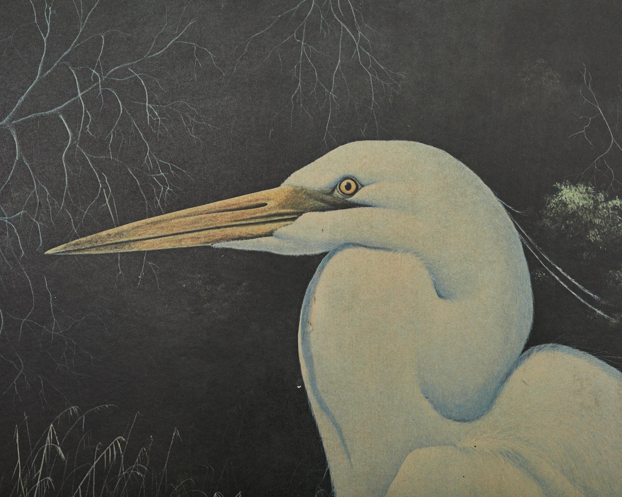 Gilt Gerard F. Smith Great White Heron Faux Bamboo Framed Print