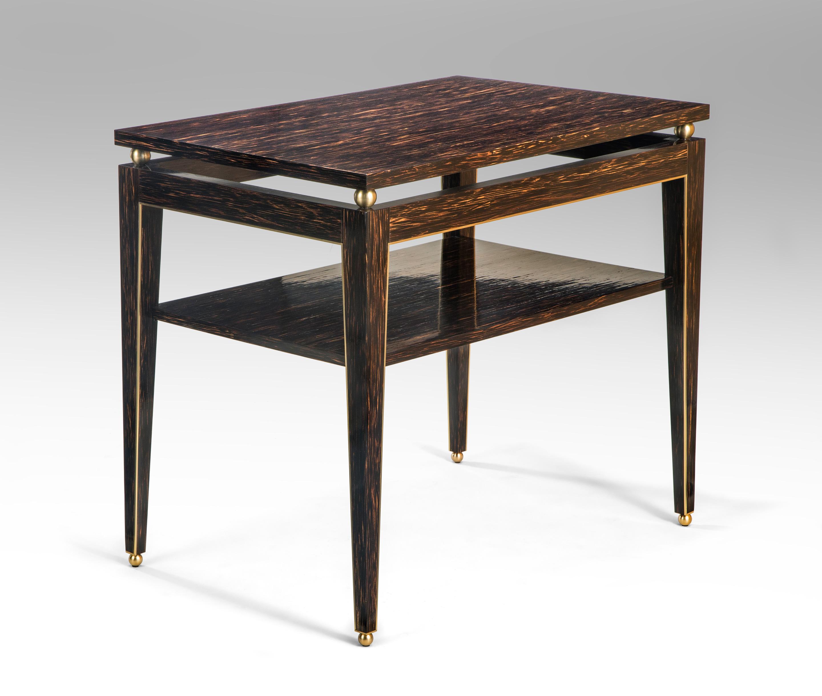 Modern Gerard Feretti, Pair of Versatile Brass Mounted Palm Wood Tables For Sale