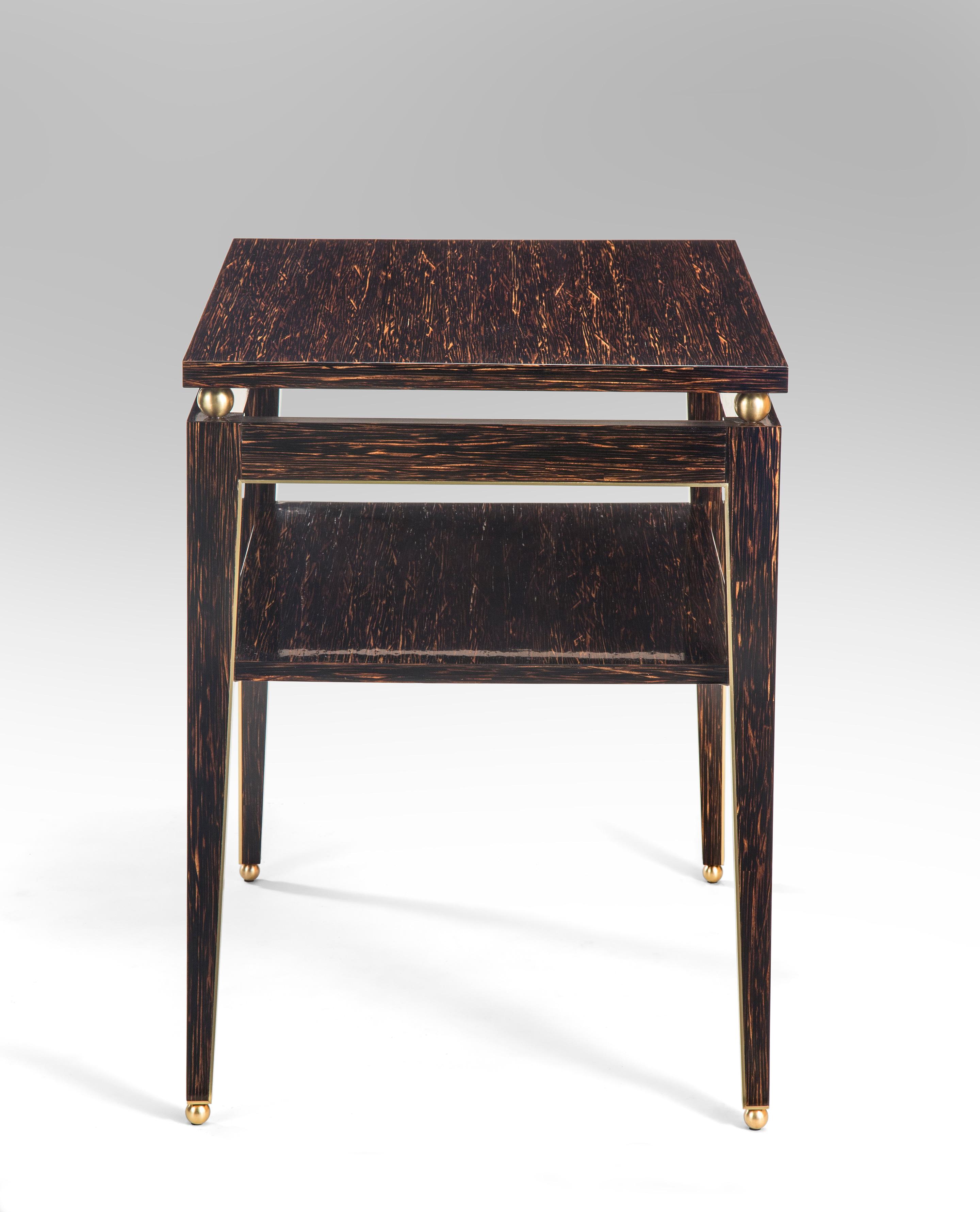 Gerard Feretti, Pair of Versatile Brass Mounted Palm Wood Tables In Excellent Condition For Sale In New York, NY