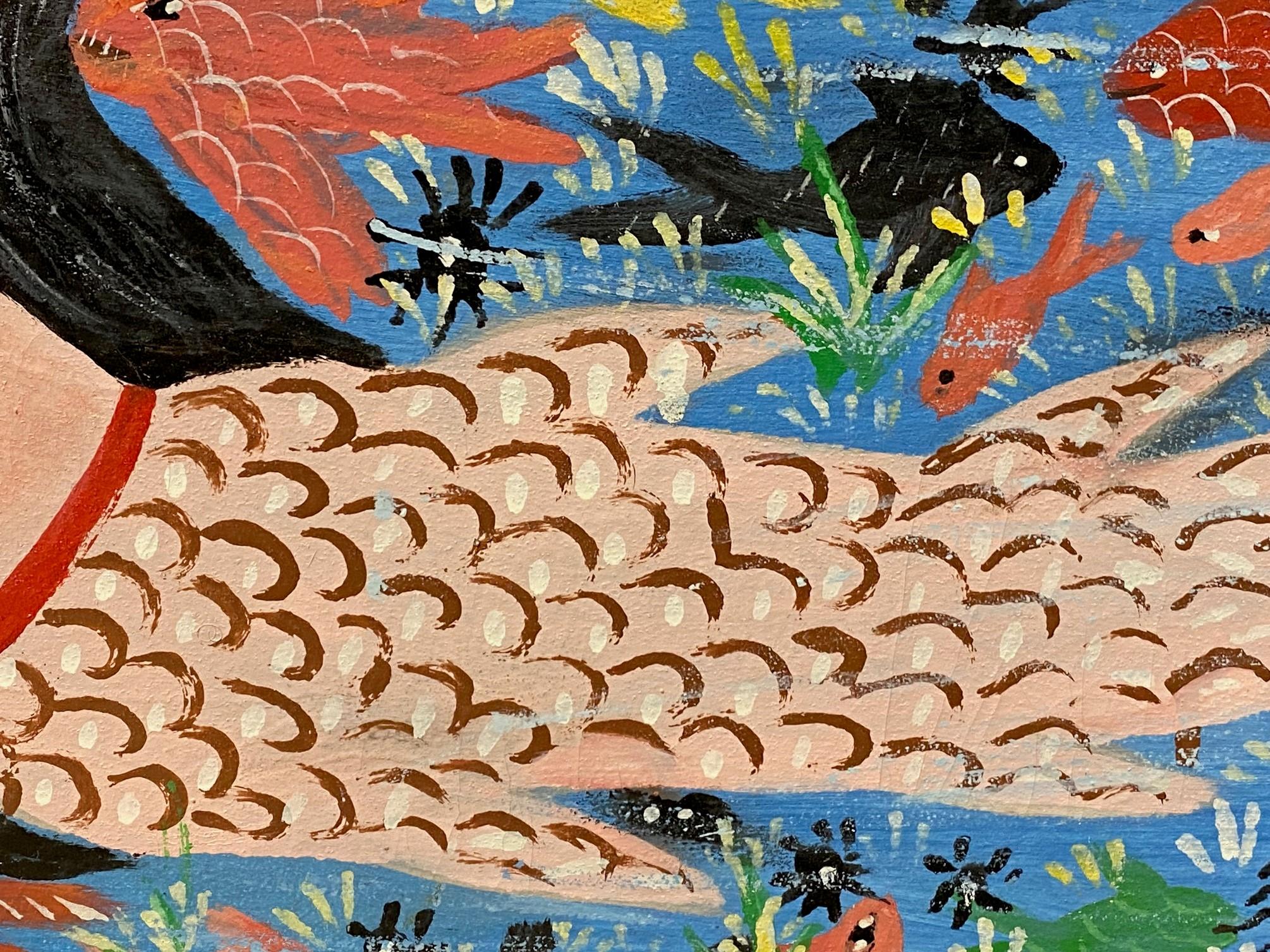 Gerard Fortune Signed Haiti Haitian Original Large Mermaid Folk Art Painting 2