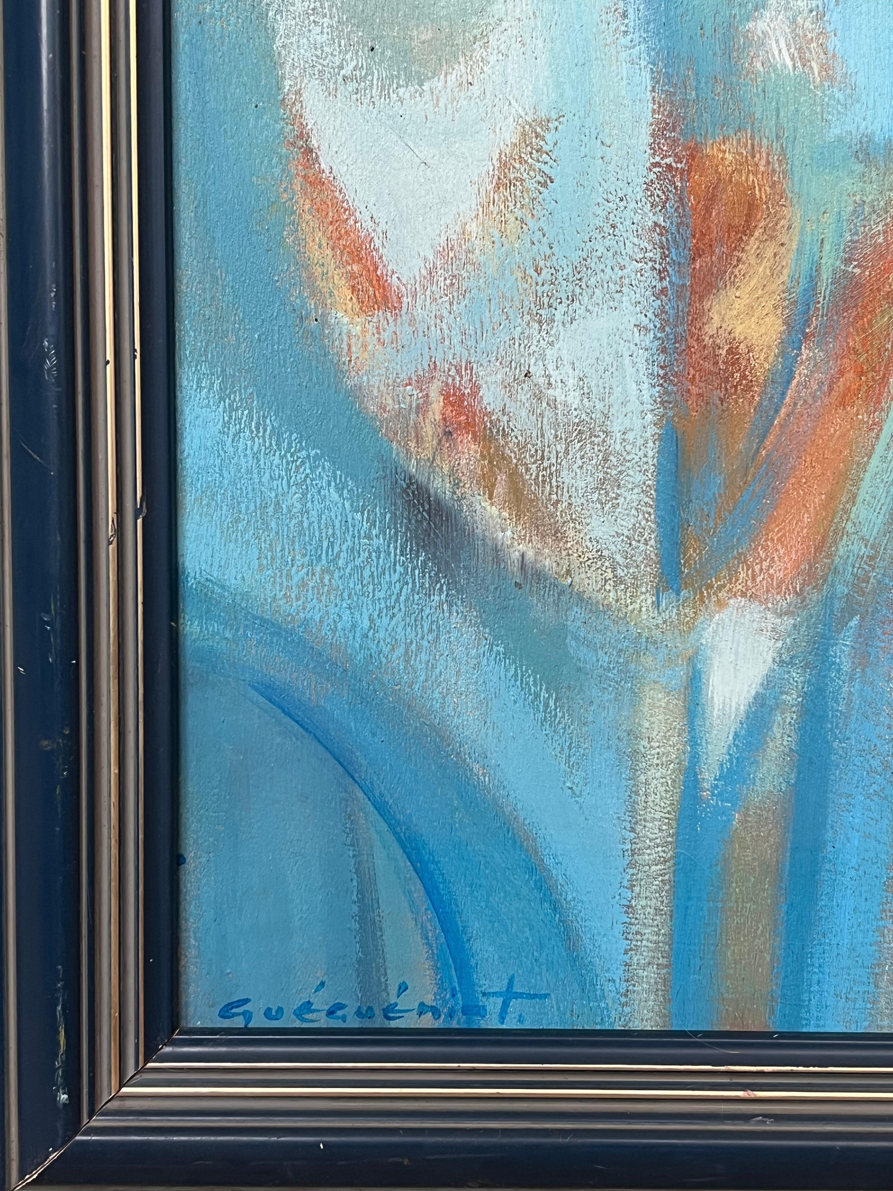 Abstrakt-expressionistische Landschaft
von Gerard Guegueniat (Französisch 1970er Jahre)
signiertes Ölgemälde auf Karton, gerahmt
Gerahmt: 22 x 14 Zoll
Pappe: 19 x 11 Zoll
Provenienz: Privatsammlung, Frankreich
Zustand: sehr guter und gesunder