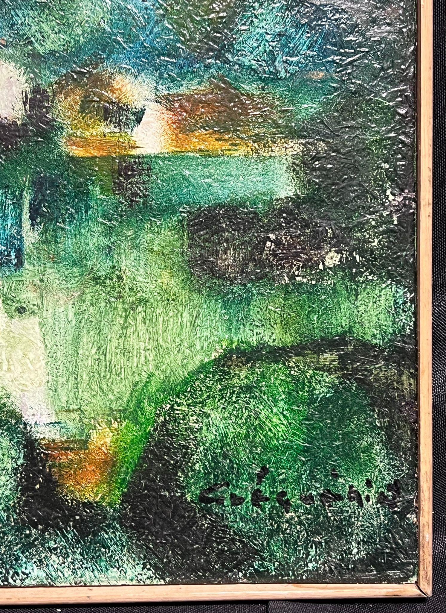 Pittura astratta espressionista ad olio del paesaggio modernista francese firmata - Painting di Gerard Guegueniat