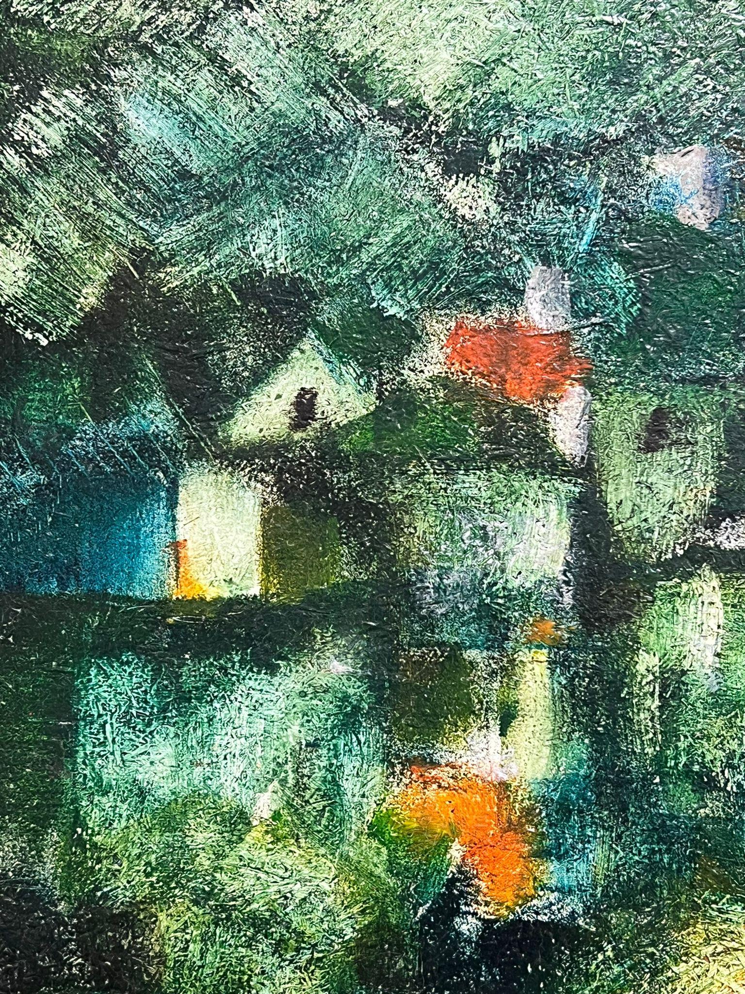 Pittura astratta espressionista ad olio del paesaggio modernista francese firmata - Abstract Painting Grigio di Gerard Guegueniat