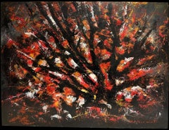 Abstract Expressionist Tree in Red, Black and White Autumn Colours