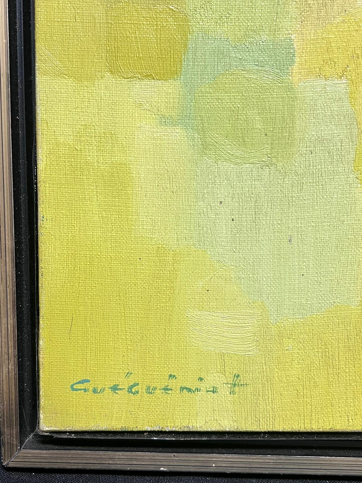 Bright Yellow and Green French Abstract Expressionist Signed Framed Oil  - Impressionist Painting by Gerard Guegueniat