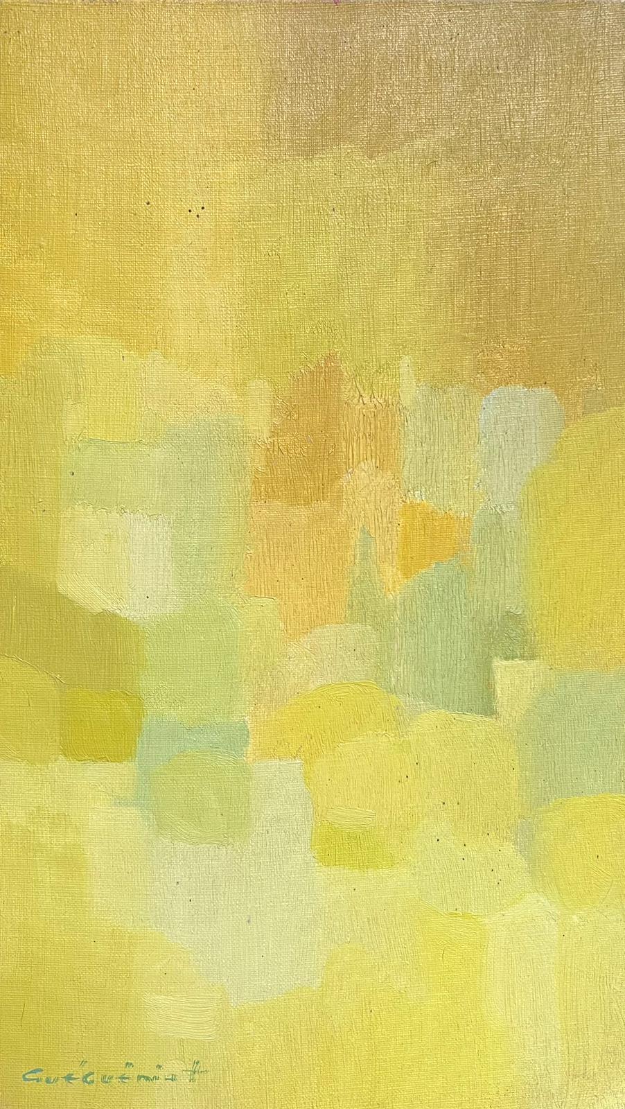 Gerard Guegueniat Abstract Painting - Bright Yellow and Green French Abstract Expressionist Signed Framed Oil 