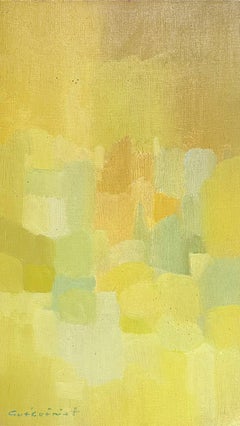 Bright Yellow and Green French Abstract Expressionist Signed Framed Oil