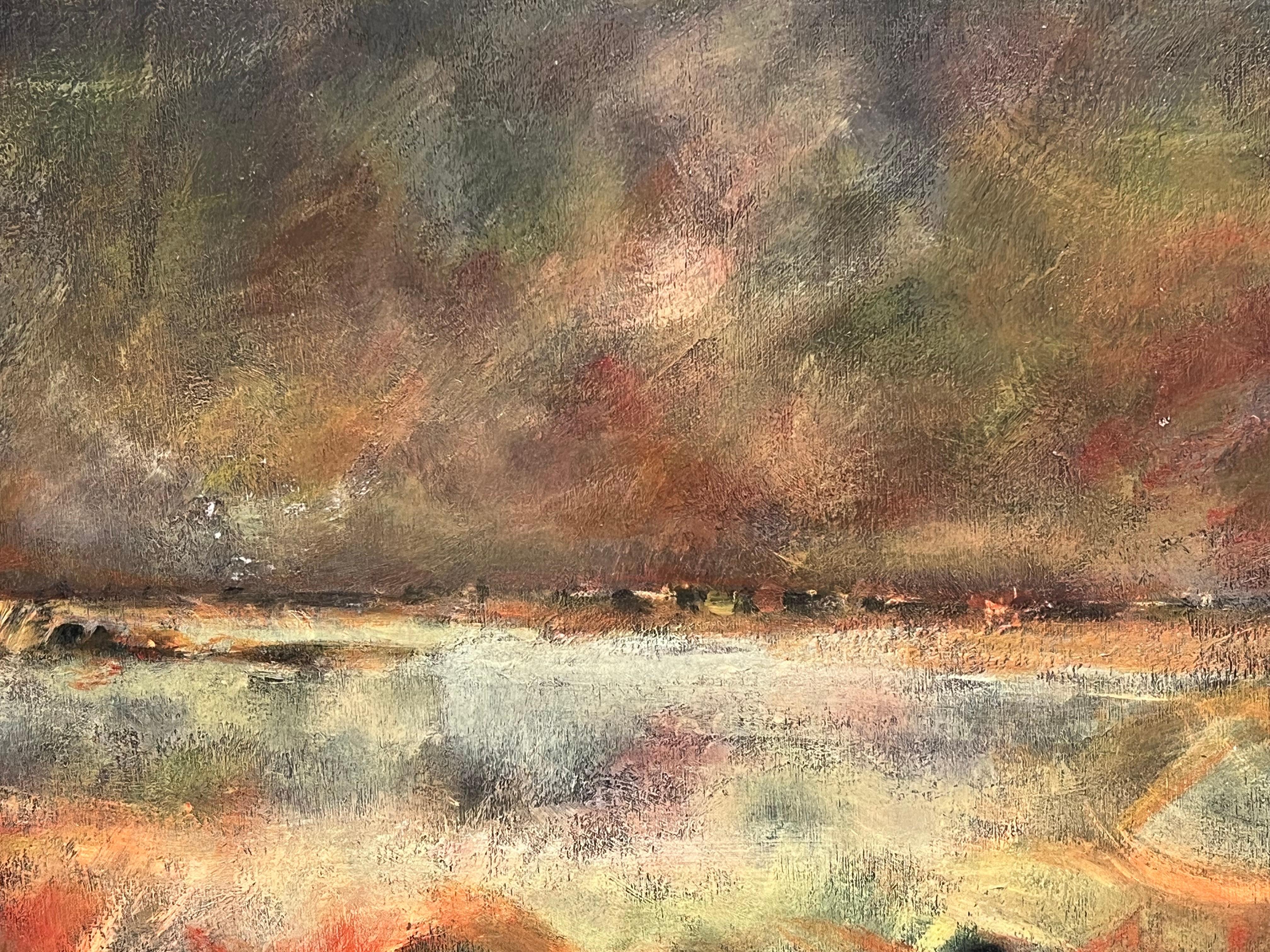 French Abstract Expressionist Signed Oil Blur of Colors Sunset Coastal Sky  - Impressionist Painting by Gerard Guegueniat