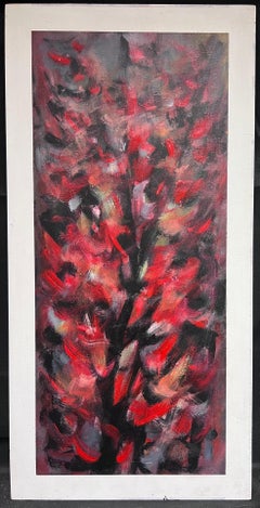 French Abstract Expressionist Signed Oil Blur of Red & Black Colors