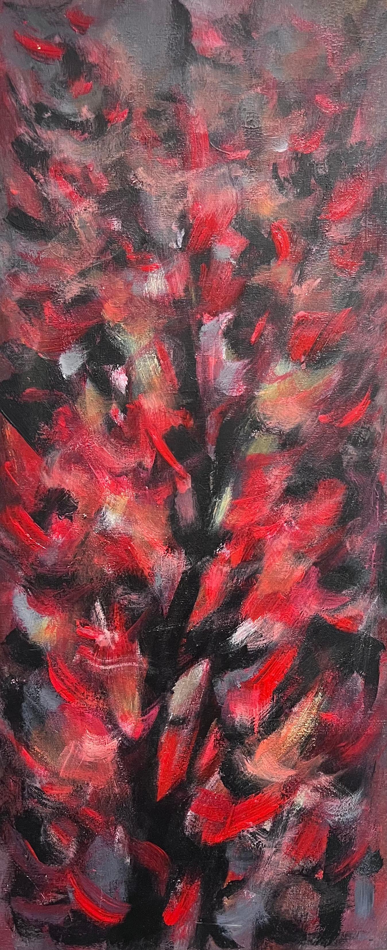 French Abstract Expressionist Signed Oil Blur of Red & Black Colors