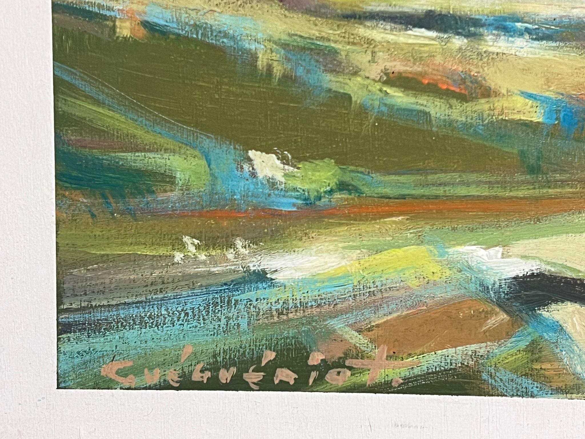 Abstract Expressionist Sky Composition
by Gerard Guegueniat (French 1970's)
signed oil painting on board, 
framed: 16.5 x 32.5 inches
board: 15.5 x 31.5 inches
provenance: private collection, France
condition: very good and sound condition 

Gérard