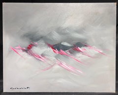 French Abstract Expressionist Signed Oil Pink & Grey Swirls