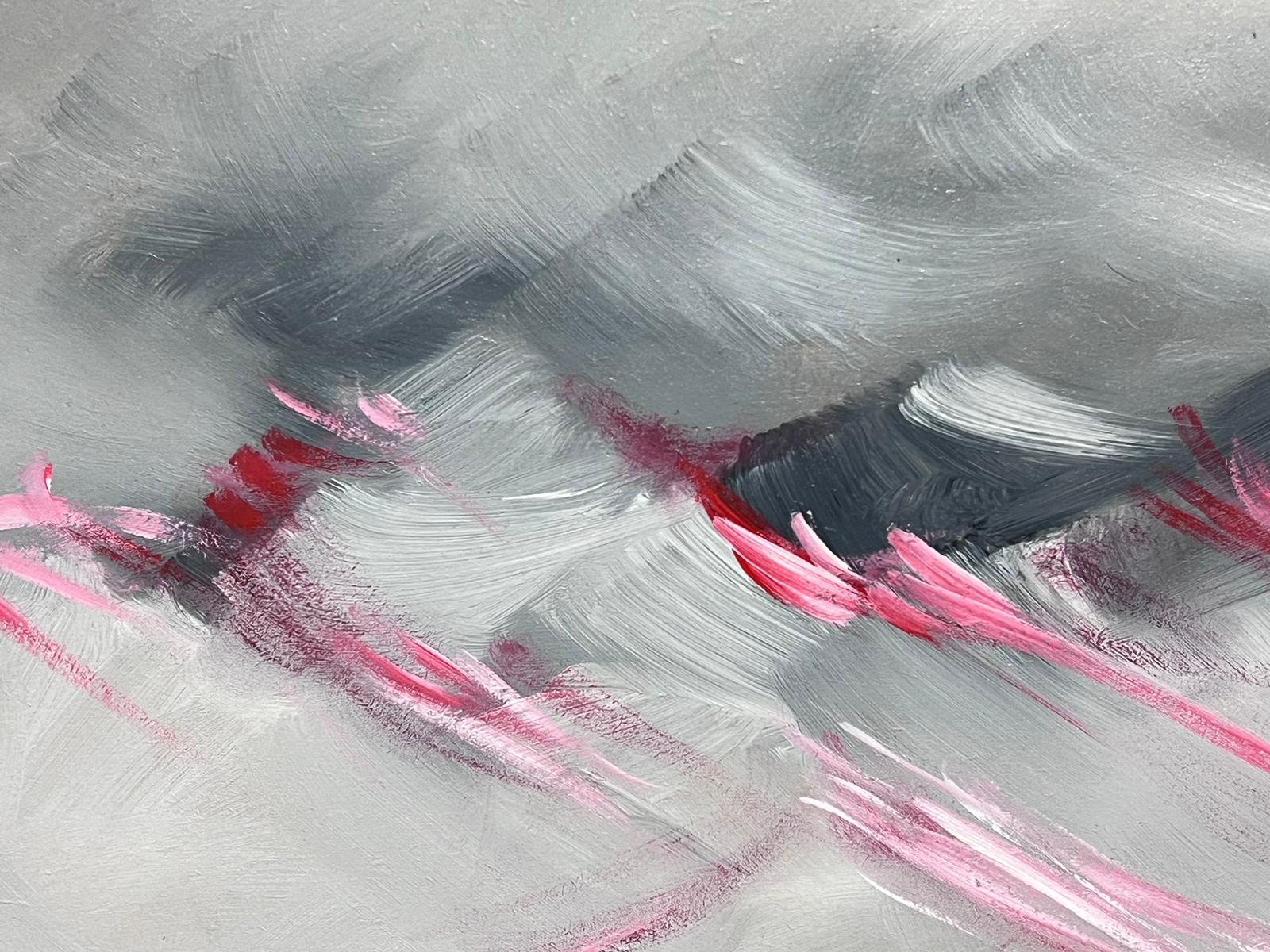 French Abstract Expressionist Signed Oil Pink & Grey Swirls - Impressionist Painting by Gerard Guegueniat