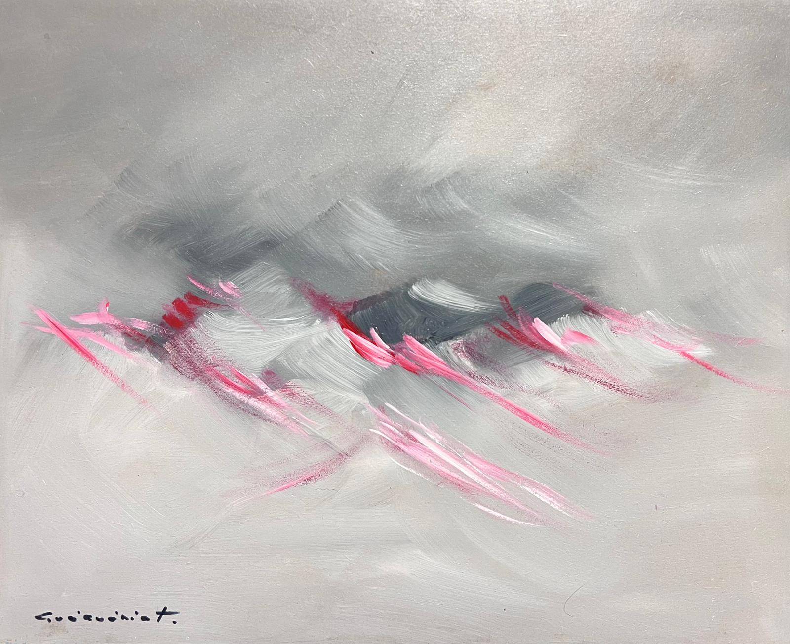 Französisch Abstrakt Expressionist Signiert Öl Rosa & Grau Wirbel