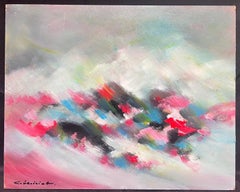 Huile de l'expressionniste abstrait français signée rose ciel fusion Blur of Color
