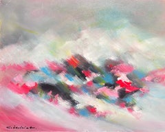 French Abstract Expressionist Signed Oil Pink Sky Fusion Blur of Color