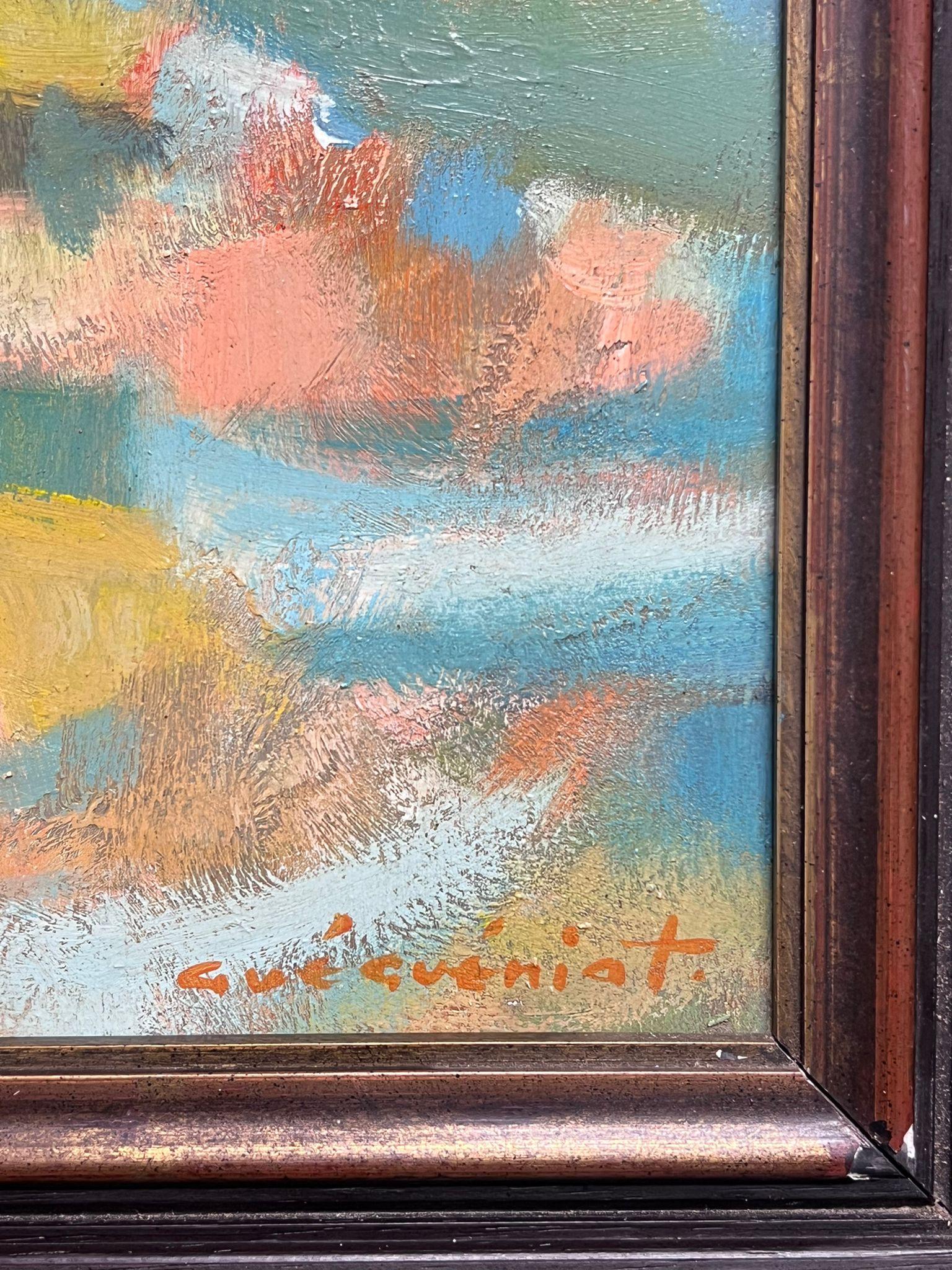 Abstract Expressionist Sky Composition
by Gerard Guegueniat (French 1970's)
signed oil painting on board, framed
framed: 21.5 x 27 inches
board: 18 x 12 inches
provenance: private collection, France
condition: very good and sound condition 

Gérard