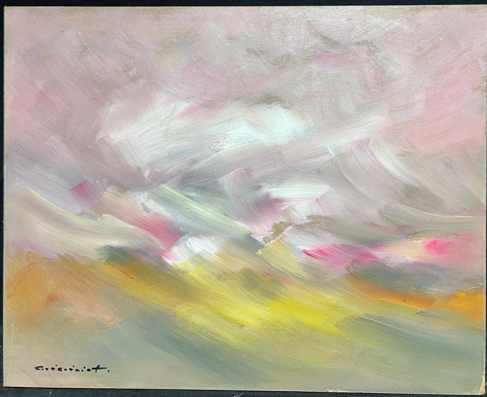 Grey Yellow and Pink Sky French Abstract Expressionist Oil  - Painting by Gerard Guegueniat