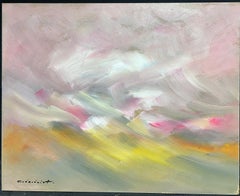 Grey Yellow and Pink Sky French Abstract Expressionist Oil