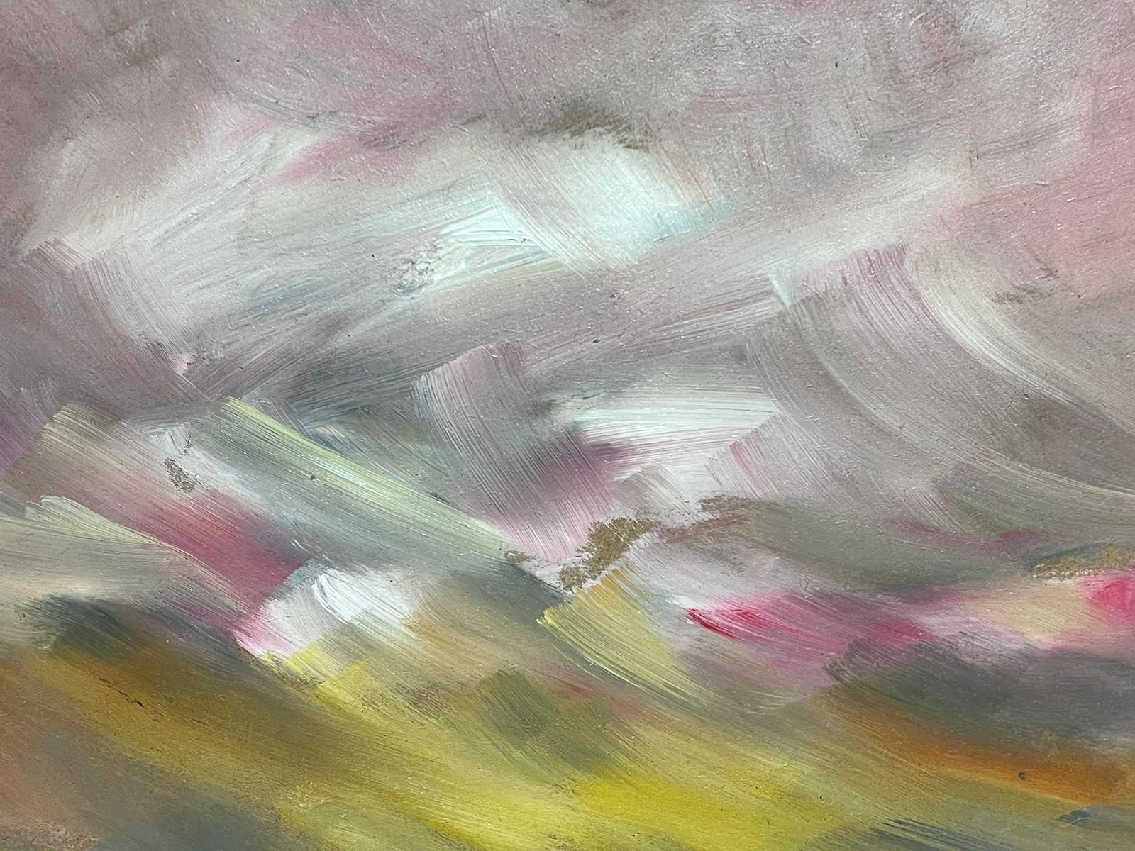 Grey Yellow and Pink Sky French Abstract Expressionist Oil  For Sale 1