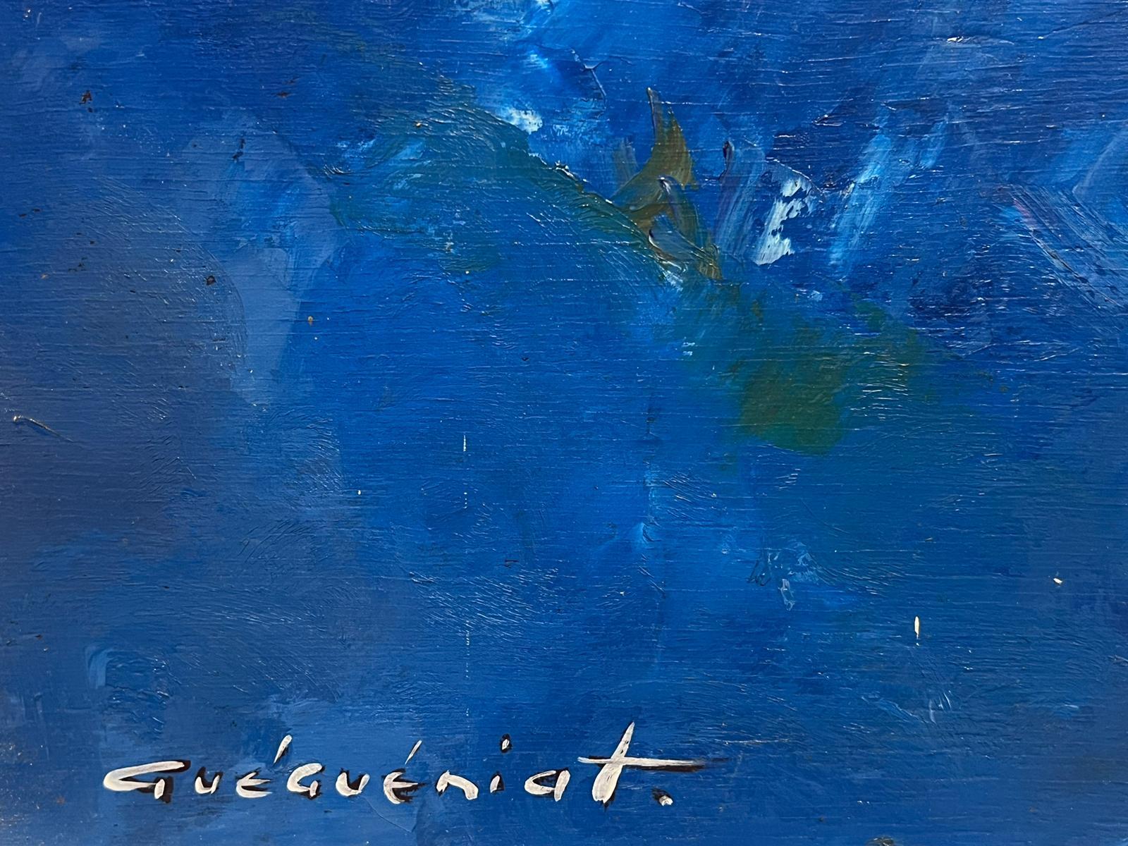 Enorme olio firmato dall'espressionista astratto francese Esplosione di blu brillante - Abstract Painting Blu di Gerard Guegueniat