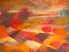 Vibrante paisaje abstracto en tonos rosa y naranja Pintura al óleo francesa