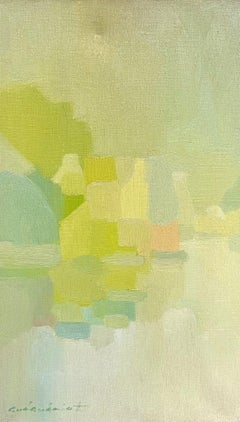 Yellow and Green French Abstract Expressionist Signed Oil Framed