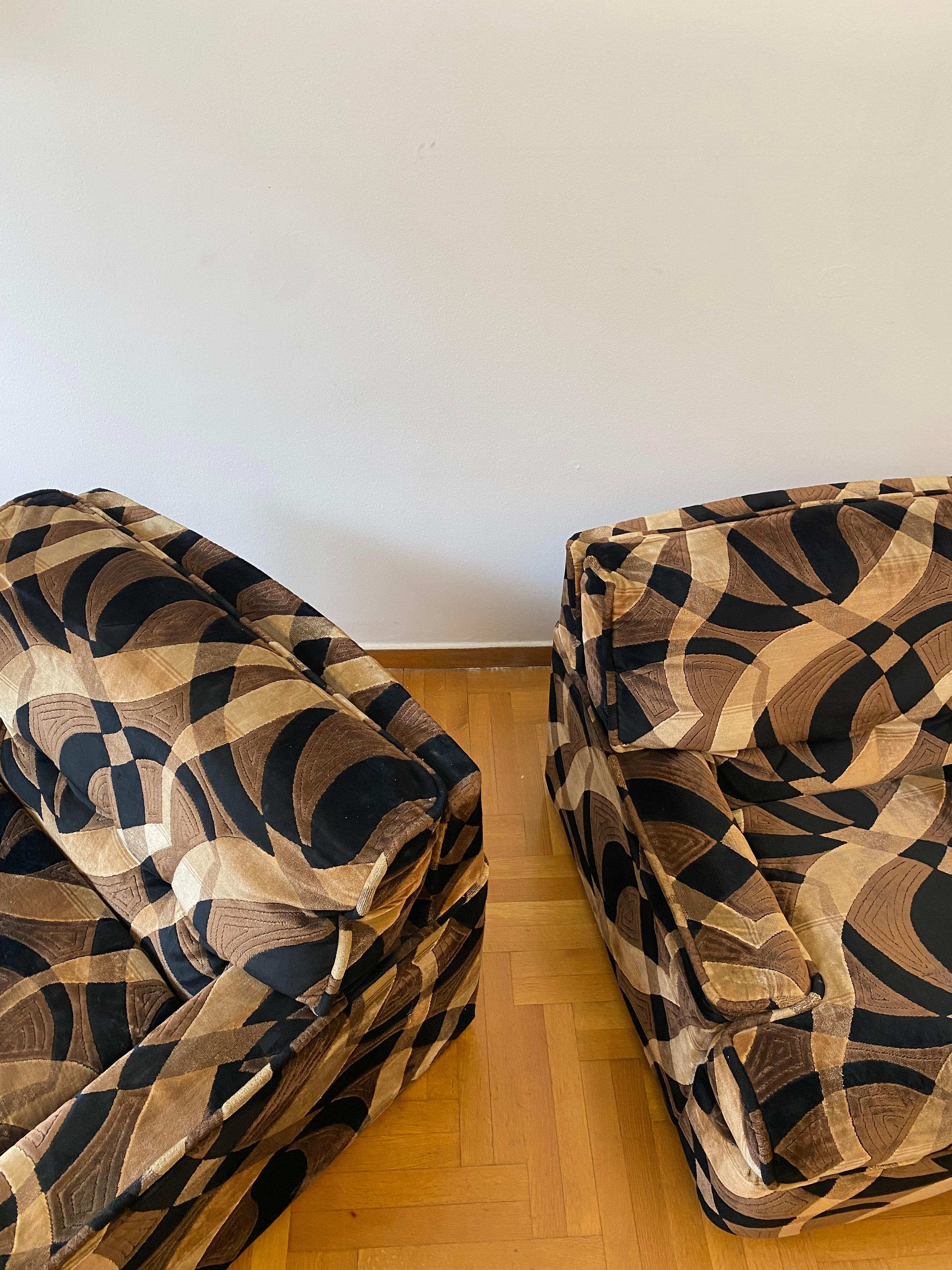 Poltrone Gerard Guermonprez 1970 in velluto Vintage Midcentury Hollywood Regency in vendita 3