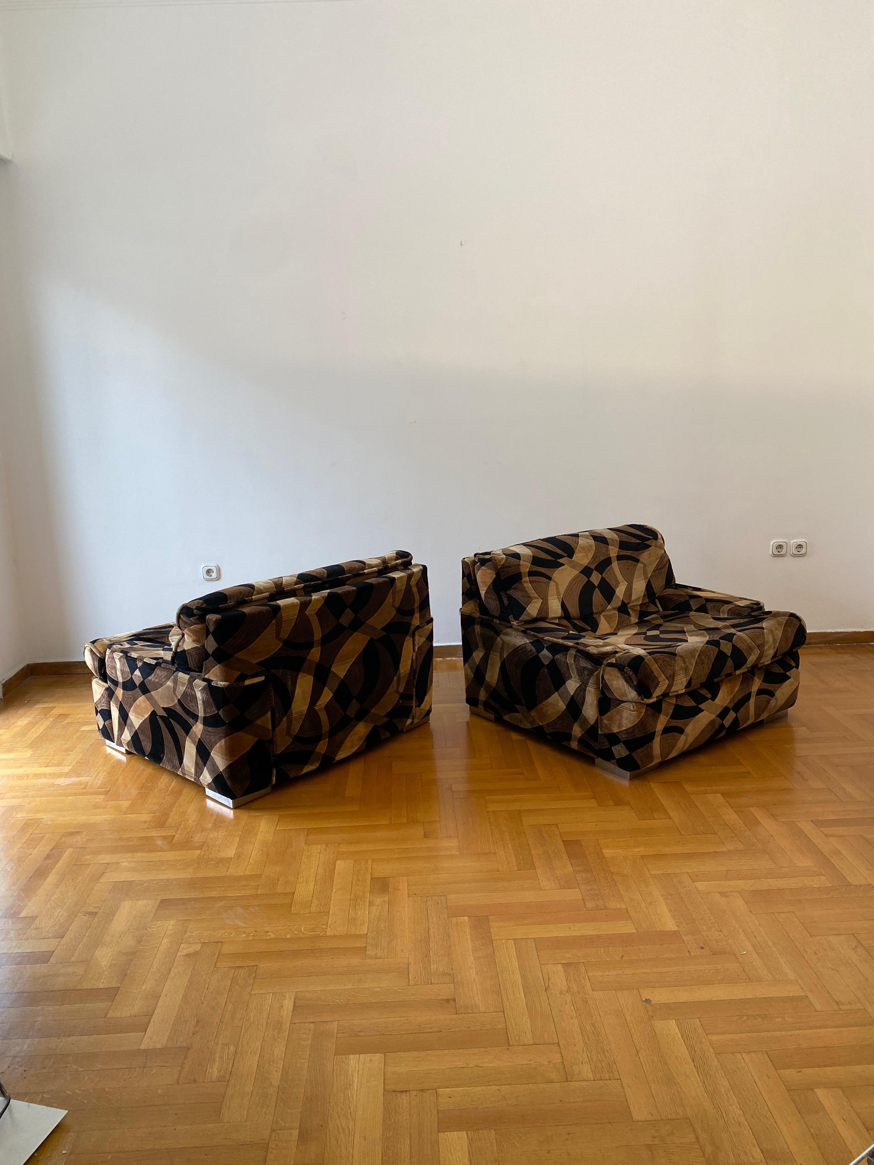 Poltrone Gerard Guermonprez 1970 in velluto Vintage Midcentury Hollywood Regency in vendita 5