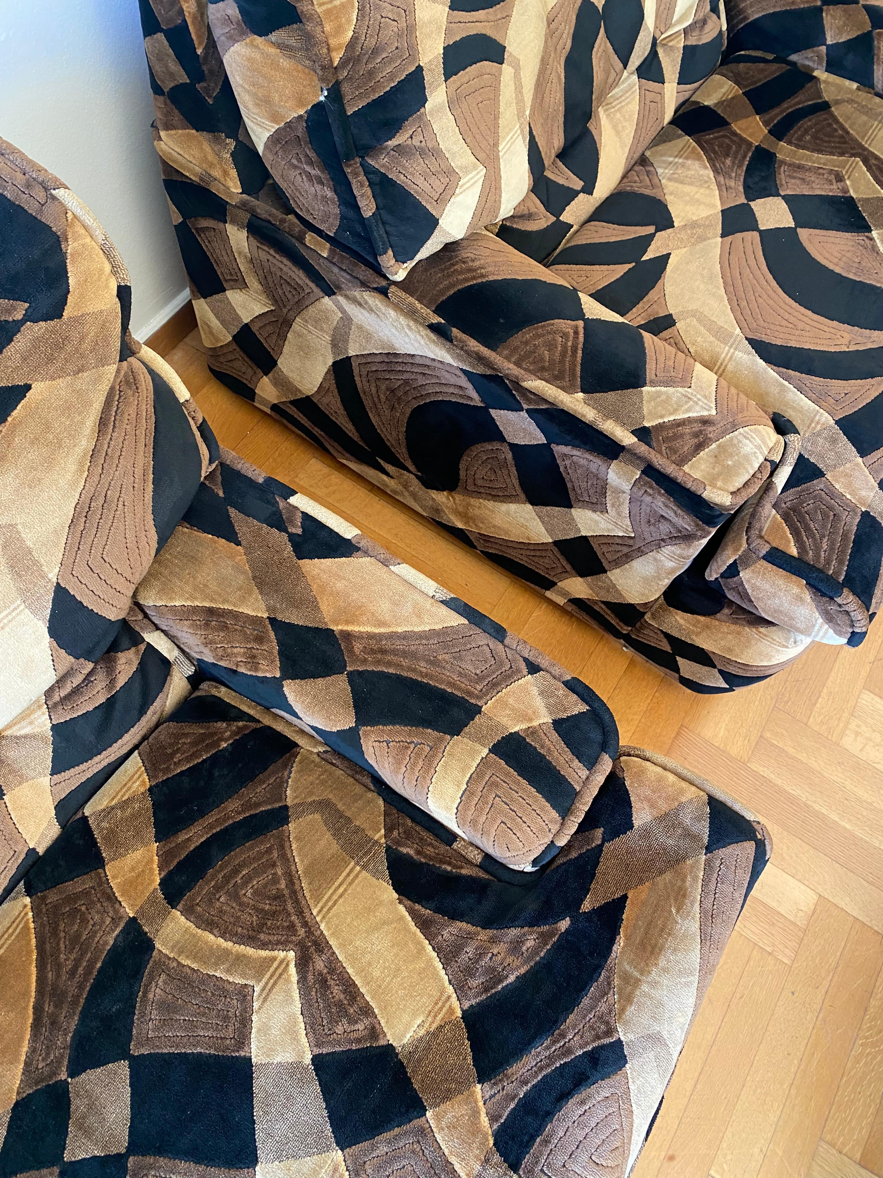 Poltrone Gerard Guermonprez 1970 in velluto Vintage Midcentury Hollywood Regency in vendita 9