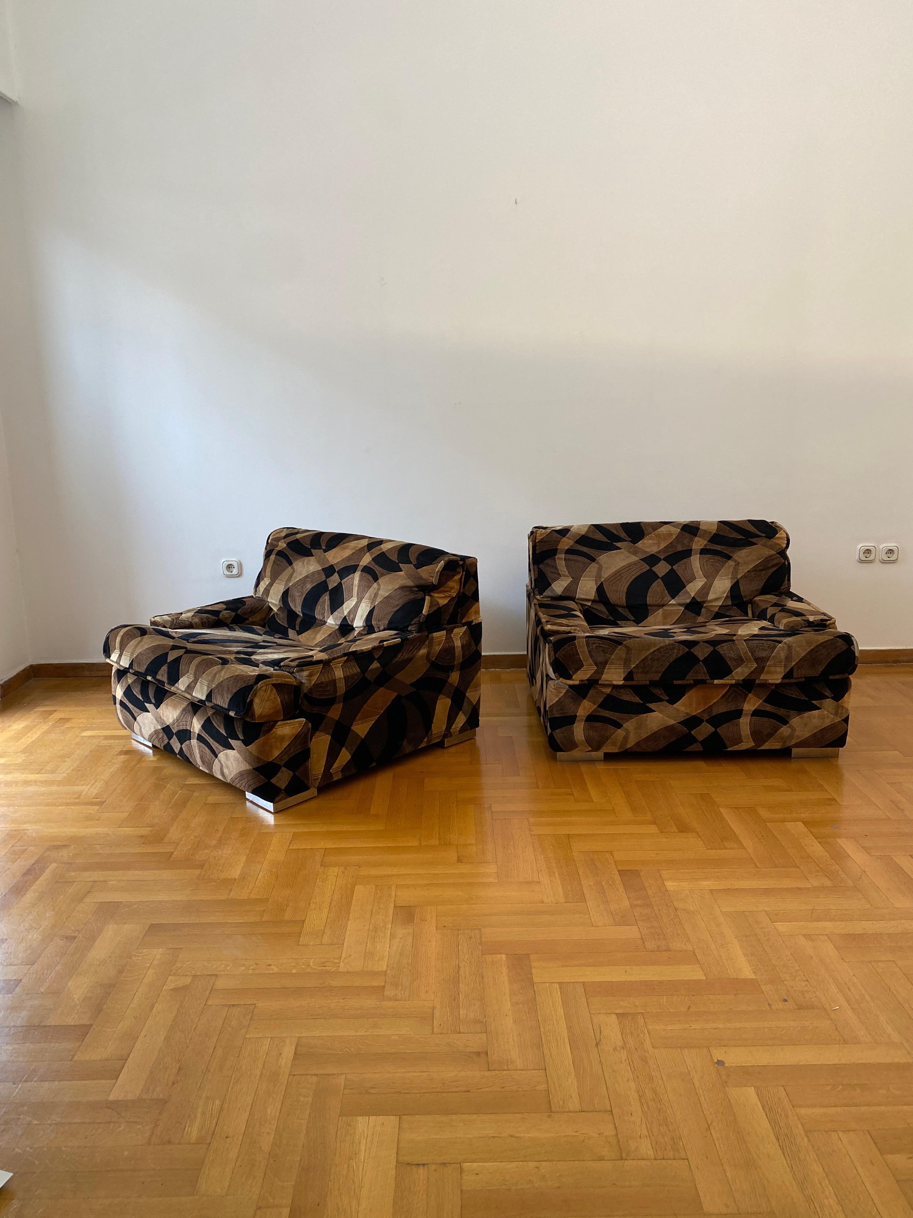 Poltrone Gerard Guermonprez 1970 in velluto Vintage Midcentury Hollywood Regency in vendita 1