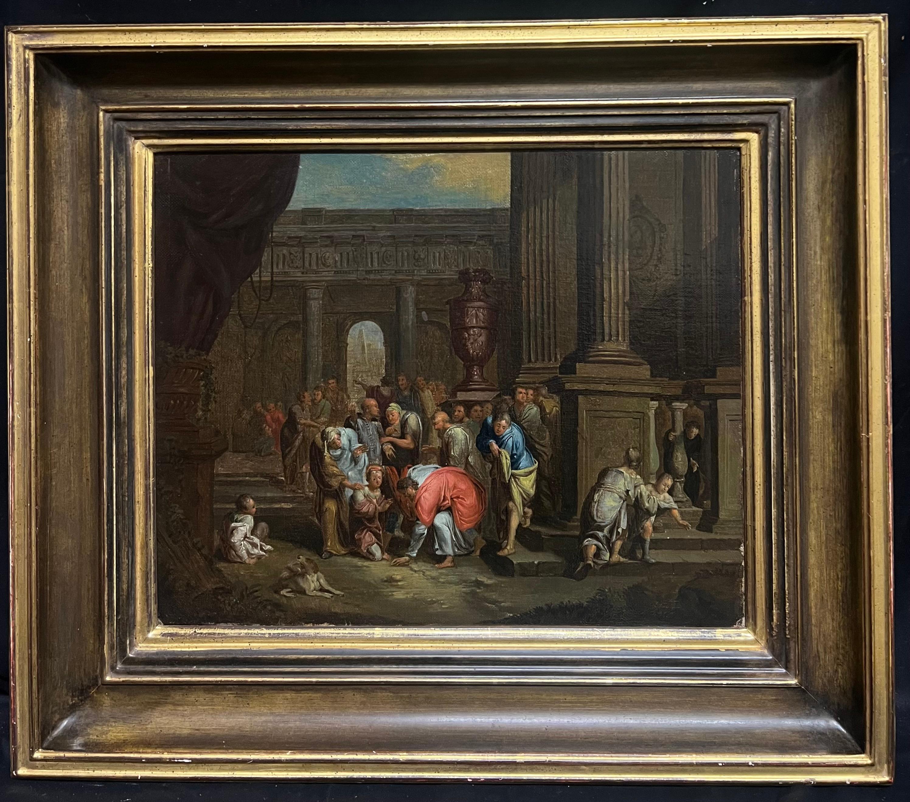 17th Century Dutch Baroque Old Master Oil Painting Christ Healing the Sick - Black Landscape Painting by Gerard Hoet