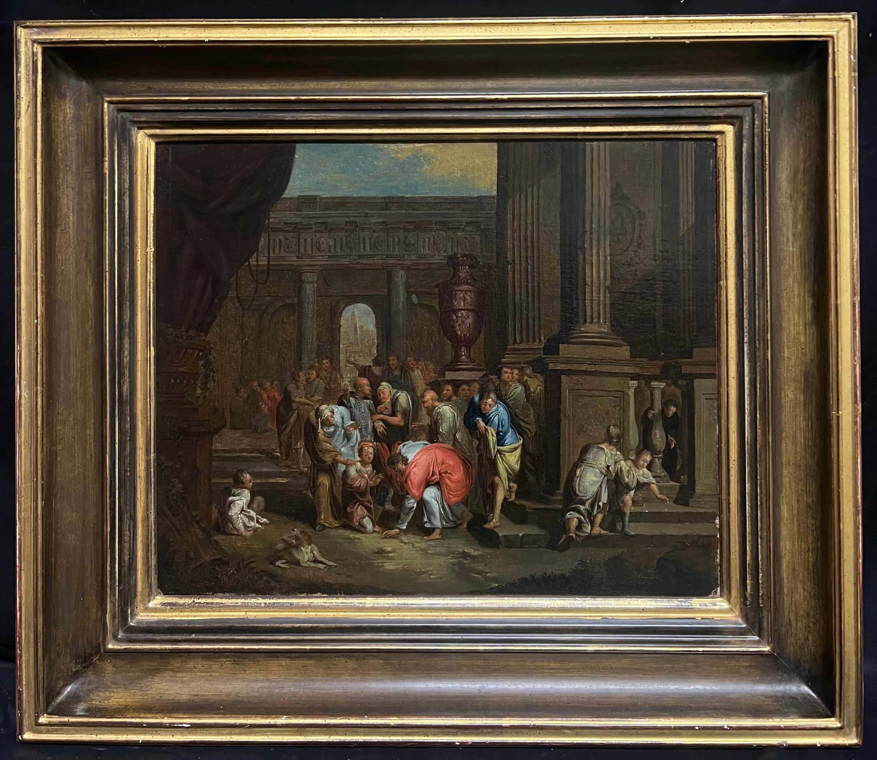 Christ Healing the Sick
Dutch, late 17th century
circle of Gerard Hoet (1648-1733)
oil on canvas, framed
Framed: 19.5 x 22.5 inches
Canvas: 13 x 16 inches
Provenance: private collection, East Anglia, England
Condition: very good condition 

This