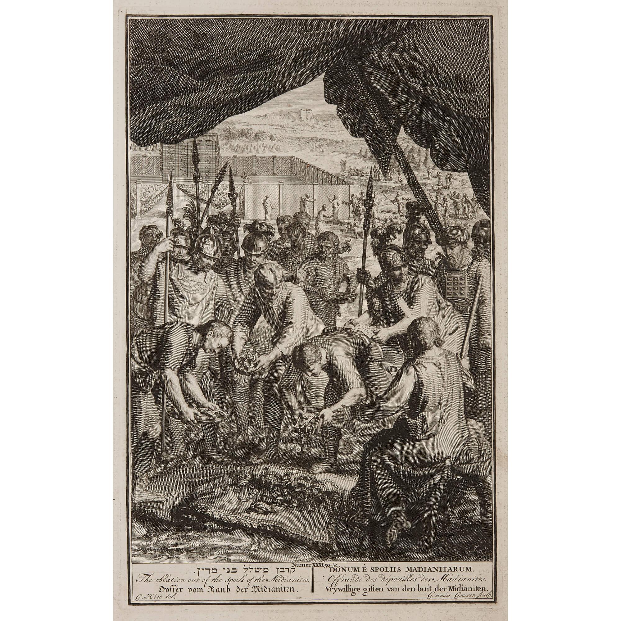 The present collection is a set of 131 prints after Gerard Hoet, the Dutch golden age painter and engraver, depicting various biblical scenes. Hoet was a leading artist in the Classicizing Dutch Academic style, and his work is defined by history