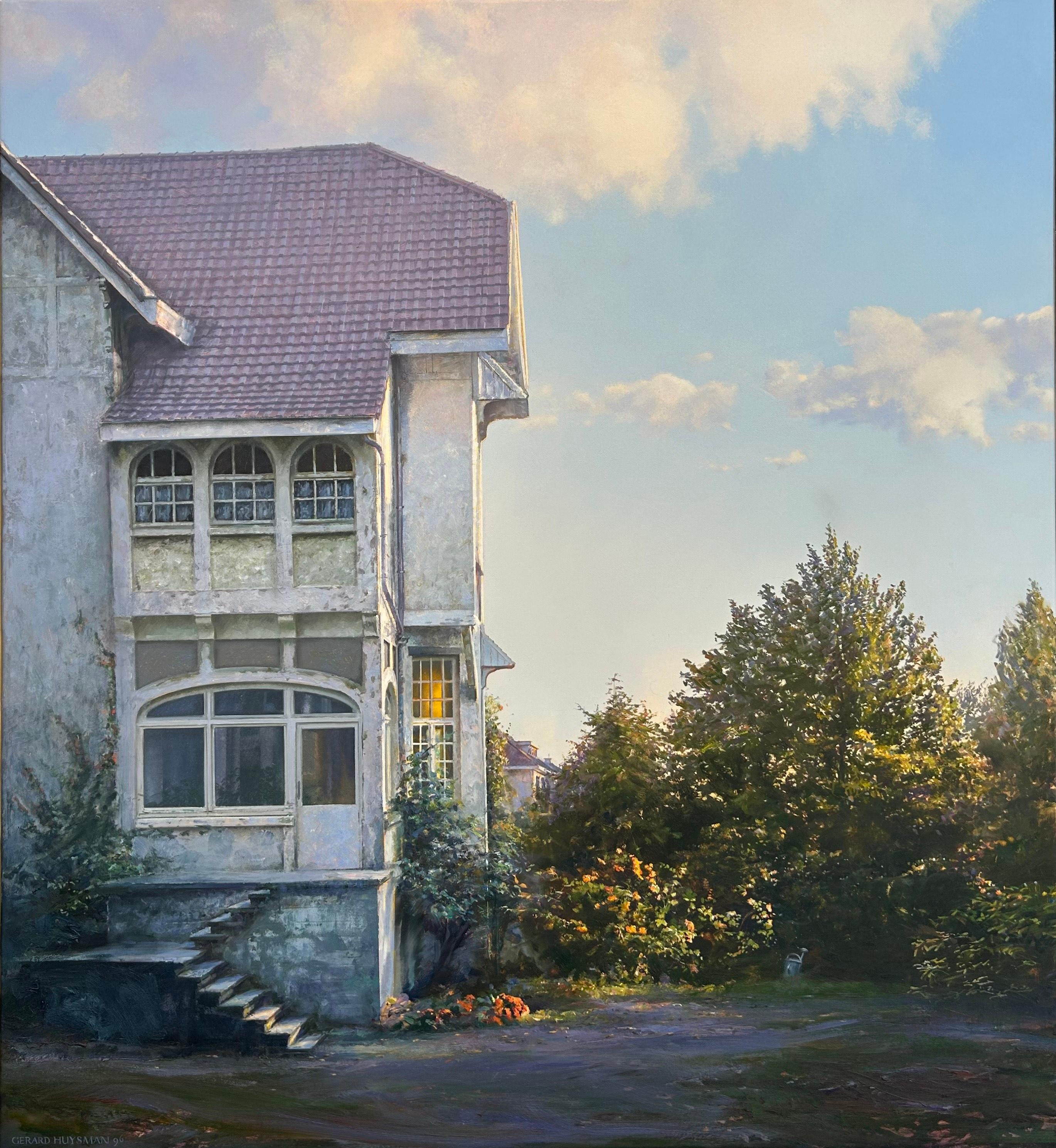 Huis met Trap Ölgemälde auf Platte Haus mit Treppe Holländischer Realismus Vorrätig – Painting von Gerard Huysman