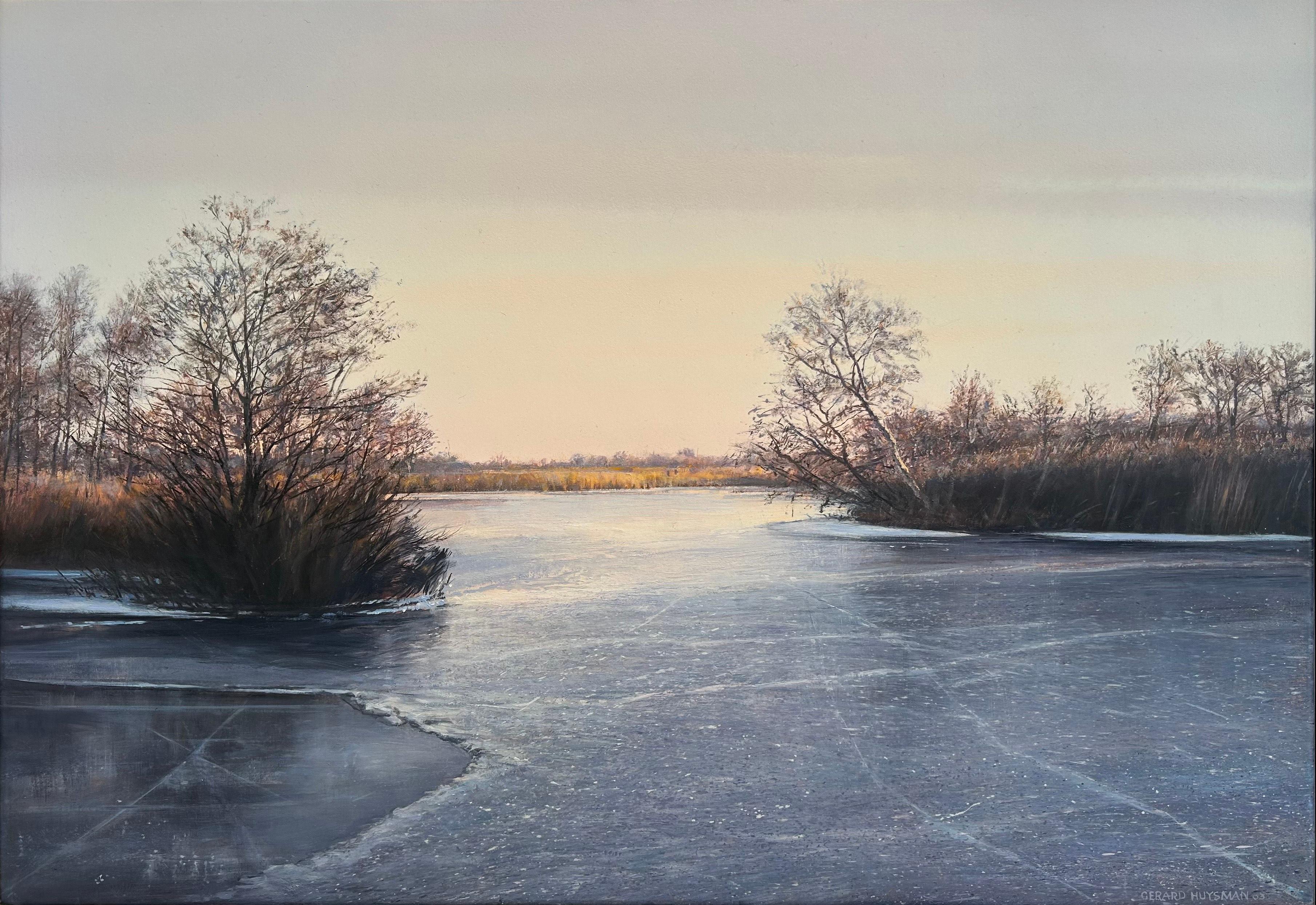 IJslandschap Eislandschaft Ölgemälde auf Platte Nature Realismus Holländisch Vorrätig – Painting von Gerard Huysman