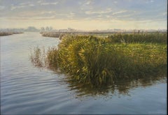 Polderlandschap Polder Landscape Oil Painting on Panel Nature Realism In Stock