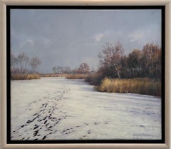 Sneeuw Winter Landschap Pittura a olio su pannello Paesaggio di neve Nature  In stock